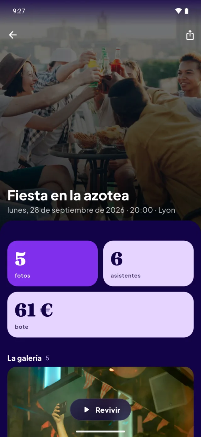 El resumen de la fiesta en la azotea: cinco fotos, cinco invitados, sesenta y un euros en el bote.
